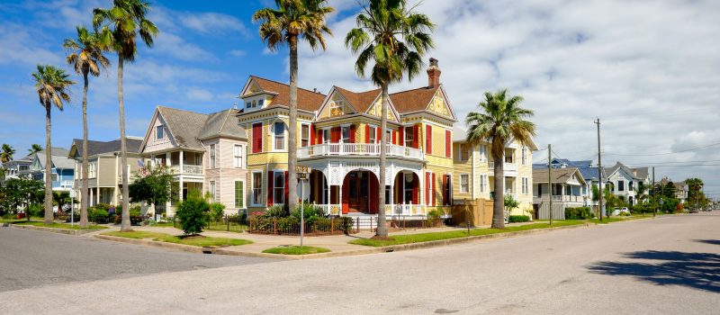 beautiful vintage homes of the historical district in galveston, texas.